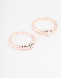 Rose Gold Plated Original Cubic Zirconia And Pearl Rings 3-Pack - link has visual effect only
