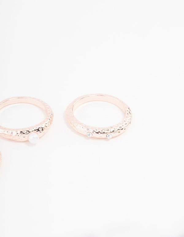 Rose Gold Plated Original Cubic Zirconia And Pearl Rings 3-Pack