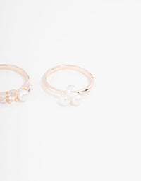 Rose Gold Plated Cubic Zirconia & Quartz Pearl Ring 3-Pack - link has visual effect only