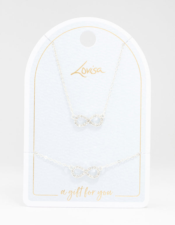 Silver Plated Infinity Necklace & Bracelet Set