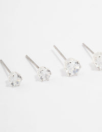 Silver Plated Cubic Zirconia Stud Earrings 3-Pack - link has visual effect only