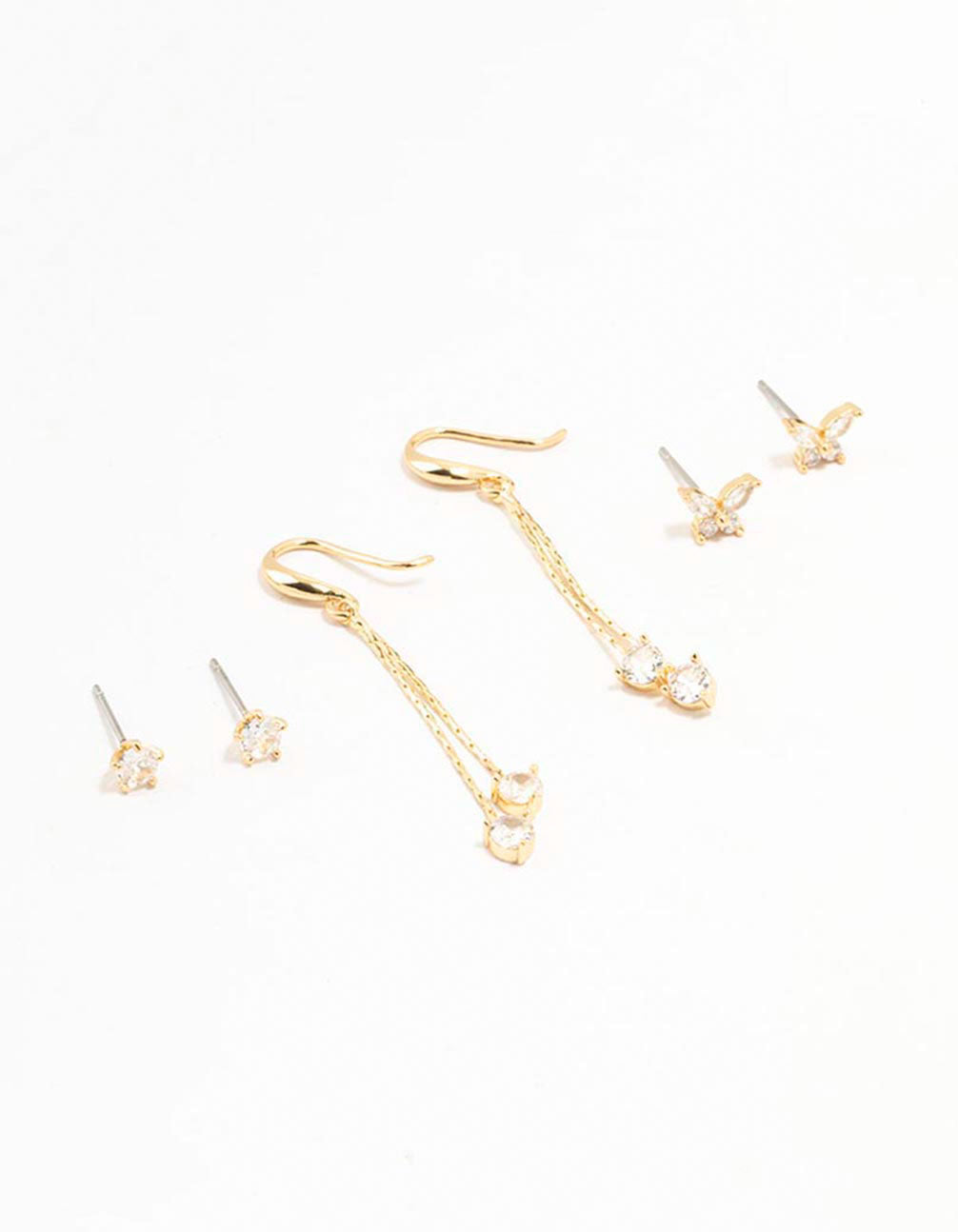 Gold Plated Butterfly Drop Earrings 3-Pack