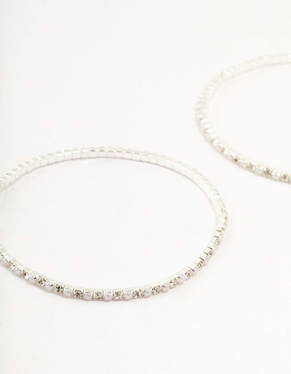 Silver Plated Alternating Mini Cubic Zirconia & Pearl Bracelets 2-Pack