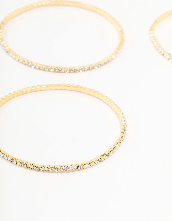 Gold Plated Stretch Cup Chain Tennis Bracelets 3-Pack