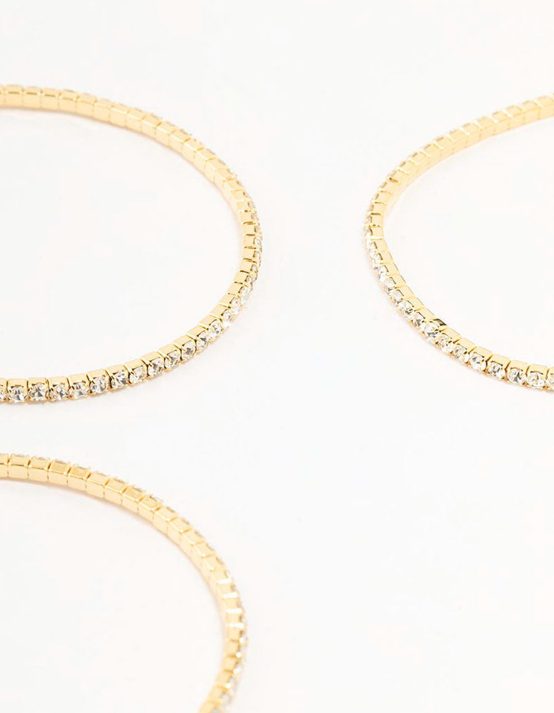 Gold Plated Stretch Cup Chain Tennis Bracelets 3-Pack