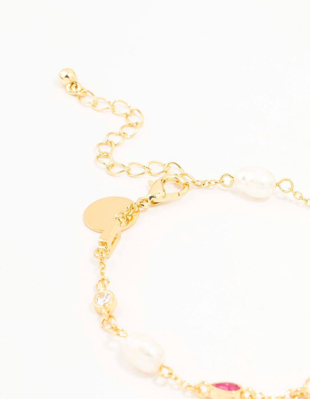 Gold Plated Pearl & Crystal Station Bracelet