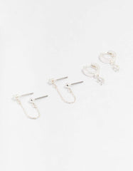 Silver Cubic Zirconia Chain Stud & Hoop Earrings 3-Pack