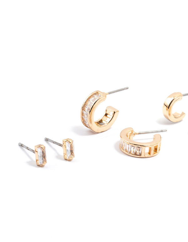 Gold Cubic Zirconia Grad Hoop Earrings 3-Pack