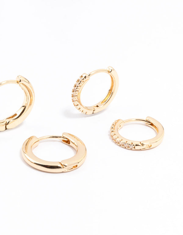 Gold Minimal Huggie Hoop Earrings 3-Pack