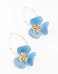 Blue Flower Petal Gold Hoop Earring - link has visual effect only