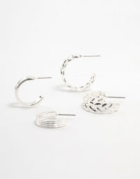 Silver Plaited & Ridge Hoop Earrings 2-Pack - link has visual effect only