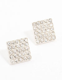 Silver Pave Diamante Square Stud Earrings - link has visual effect only