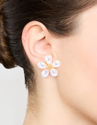 Large Gold Pearl Flower Stud Earrings - link has visual effect only