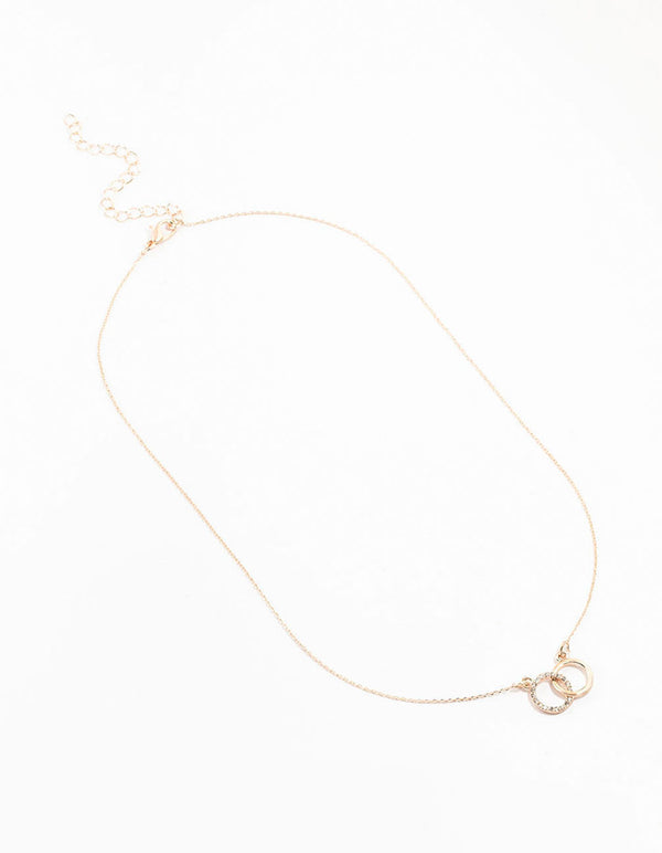 Rose Gold Diamante Double Circle Link Necklace