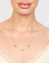 Rose Gold Station Diamante Bow Necklace - link has visual effect only