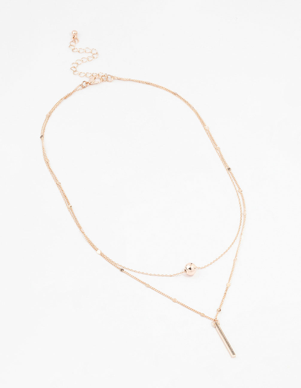 Rose Gold Bar & Ball Layered Chain Necklace