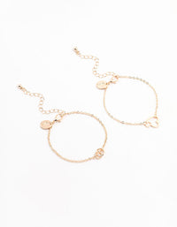 Rose Gold Circle, Link & Heart Bracelets 2-Pack - link has visual effect only