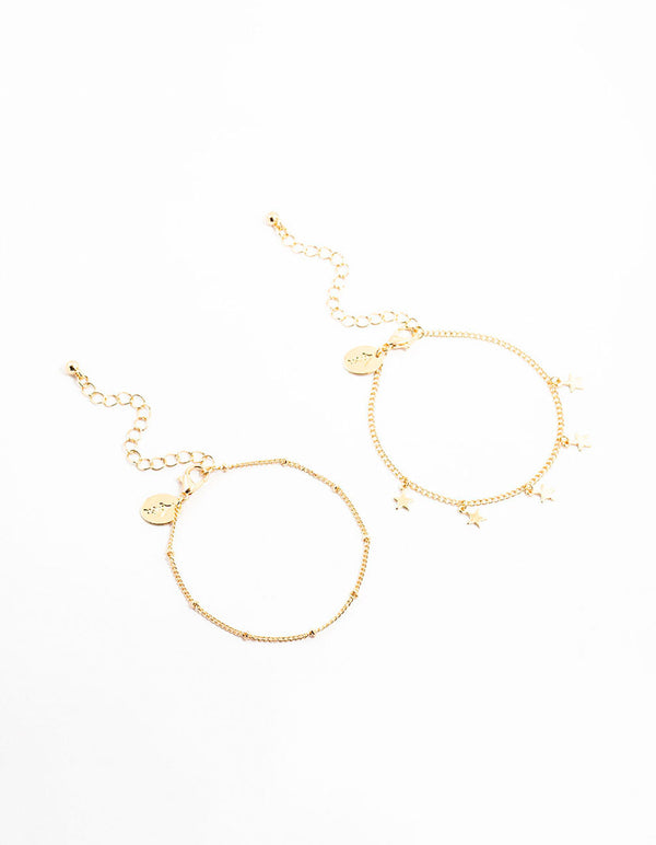 Gold Star Droplet Charm Bracelets 2-Pack