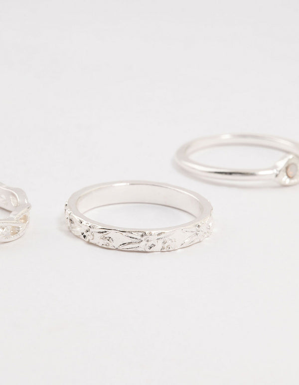 Silver Stone & Braided Rings 4-Pack