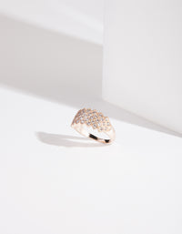 Elegantly crafted rose gold cubic zirconia lattice ring front view - link has visual effect only