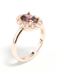 Stunning rose gold pink stone engagement ring featuring statement styling side detail view - link has visual effect only