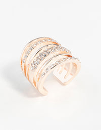 Featuring a rose gold six layered diamante band ring with statement design side detail view - link has visual effect only