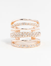Crafted with rose gold six layered diamante band ring in statement style close up view - link has visual effect only