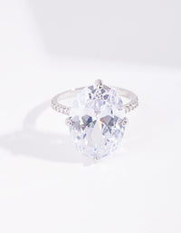 Silver Cubic Zirconia Large Oval Stone Ring - link has visual effect only