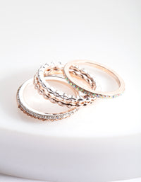 Featuring a mixed metal fine diamante ring 5-pack with textured bands and embellished details side detail view - link has visual effect only