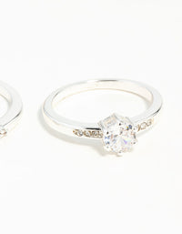 Featuring silver plated stackable ring set with round cut cubic zirconia stones side detail view - link has visual effect only