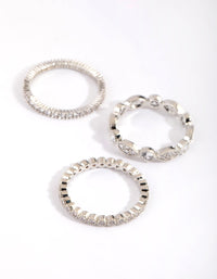 Featuring silver oval and circle cubic zirconia ring pack front view - link has visual effect only