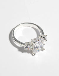Highlighting a statement cubic zirconia engagement ring with silver detailing side detail view - link has visual effect only