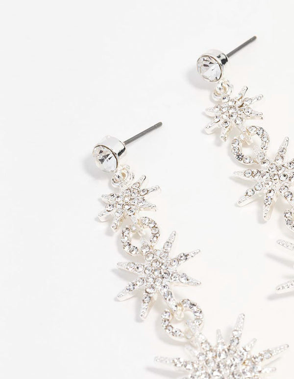 Silver Celestial Star Drop Earrings
