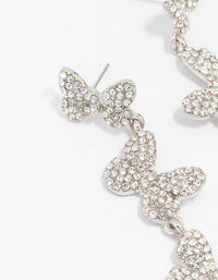 Silver Triple Butterfly Diamante Drop Earrings - link has visual effect only