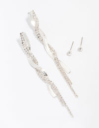 Silver Studs & Drop Cup Chain Earrings Multipack - link has visual effect only