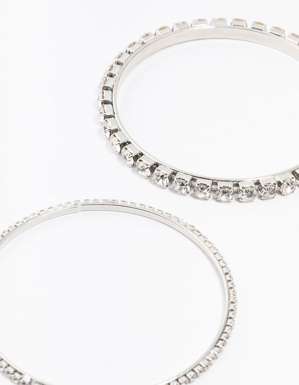 Diamante Silver Bangles 3-Pack