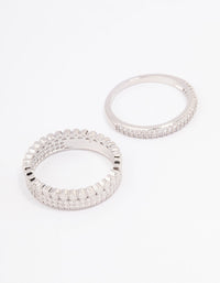 Beautifully crafted silver cubic zirconia double band stack ring with crystal accents front view - link has visual effect only