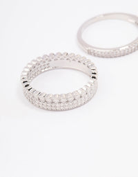 Elegant silver cubic zirconia double band stack ring featuring crystal embellishments close up view - link has visual effect only