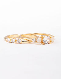 Gold plated petite cubic zirconia stacking ring front view - link has visual effect only