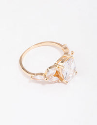 Showcasing a gold elegant floral cubic zirconia ring with dainty craftsmanship front view - link has visual effect only