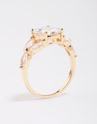 Featuring a gold elegant floral cubic zirconia ring designed with dainty style side detail view - link has visual effect only