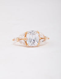 Highlighting a gold elegant floral cubic zirconia ring crafted with dainty details close up view - link has visual effect only