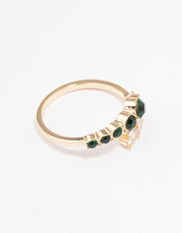 Beautifully crafted overlapping ring in gold featuring emerald cut cubic zirconia side detail view - link has visual effect only