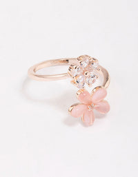 Showcasing a rose gold double daisy wrapped ring with floral design front view - link has visual effect only