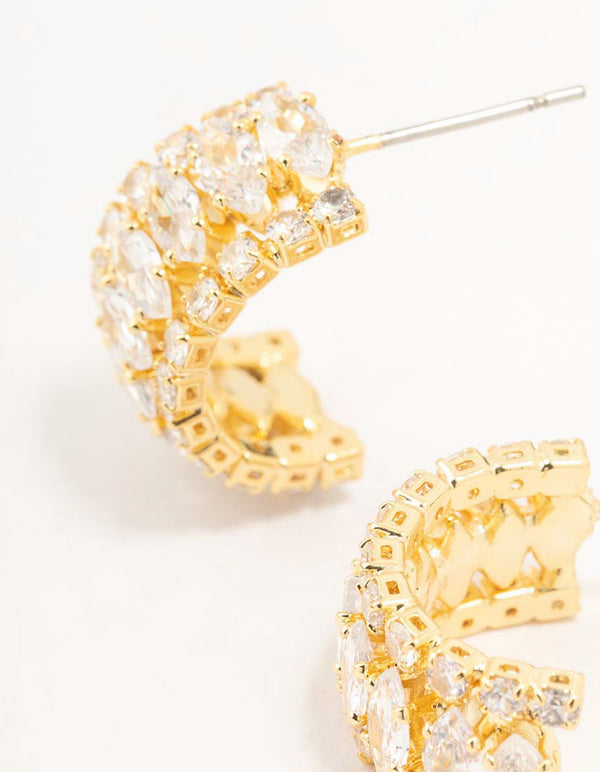 Gold Plated Marquise Crescent Strap Hoop Earrings