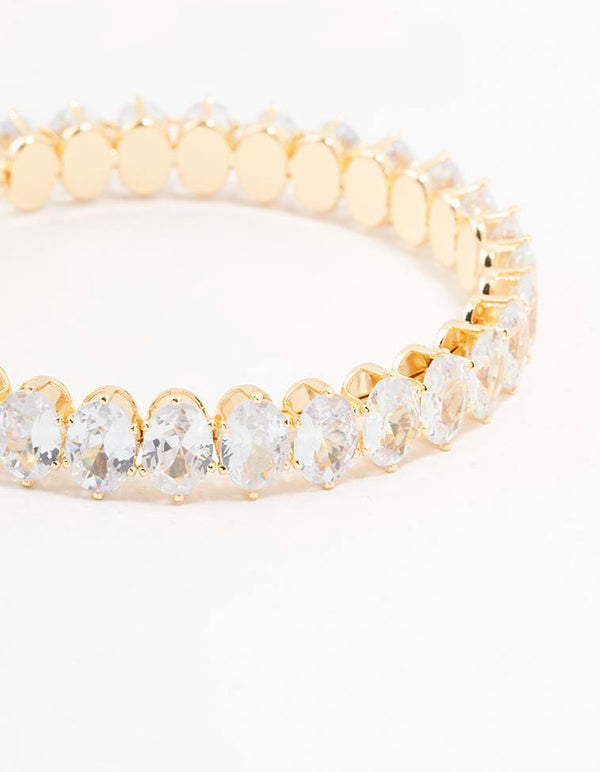 Gold Plated Large Oval Station Wrist Cuff