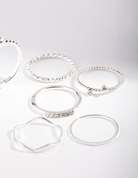 Designed with silver diamante mixed band stacking rings 6-pack side detail view - link has visual effect only