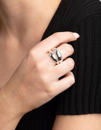 Featuring silver plated irregular ring set with statement style on finger view - link has visual effect only