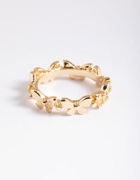Featuring a dainty gold butterfly band ring crafted from plated material side detail view - link has visual effect only