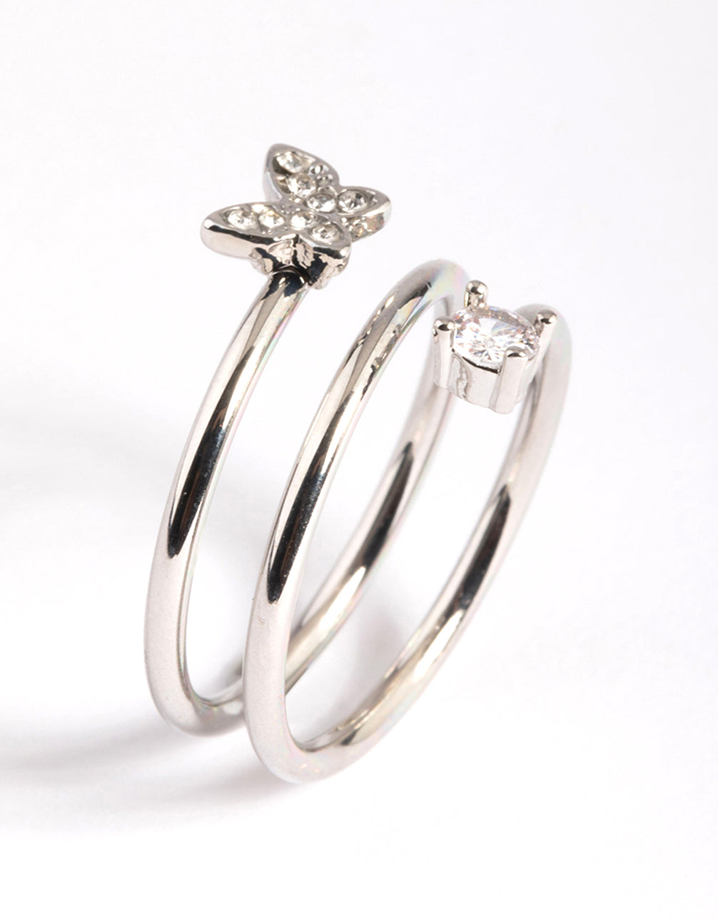 Crafted silver mini butterfly wrap ring designed side detail view